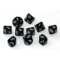CHX 26208 Opaque Black/White Set of Ten d10s
