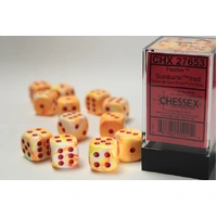 Chessex D6 DiceFestive 16mm d6 w/pips Sunburst w/red Dice Block (12 dice