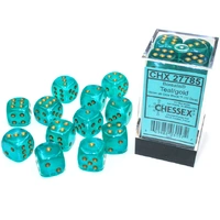Chessex D6 DiceBorealis 16mm d6 Teal/gold Luminary Dice Block (12 dice)