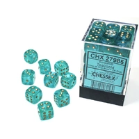 Chessex D6 DiceBorealis 12mm d6 Teal/gold Luminary Dice Block (36 dice)