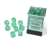 Chessex D6 DiceBorealis 12mm d6 Light Green/gold Luminary Dice Block (36 dice)