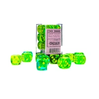Chessex D6 DiceGemini 16mm d6 Translucent Green-Teal/yellow Dice Block (12 dice)