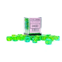 Chessex D6 DiceGemini 12mm d6 Translucent Green-Teal/yellow Dice Block (36 dice)