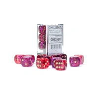 Chessex D6 DiceGemini 16mm d6 Translucent Red-Violet/gold Dice Block (12 dice)