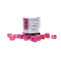 Chessex D6 DiceGemini 12mm d6 Translucent Red-Violet/gold Dice Block (36 dice)