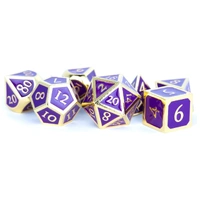 MDG Metal Polyhedral Dice Set - Gold/Purple Enamel