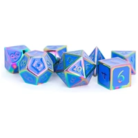 MDG Metal Polyhedral Dice Set - Rainbow/Blue Enamel