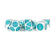 MDG Digital Enamel Metal Dice Set 16mm - Silver with Teal Enamel