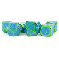 MDG Digital Enamel Metal Dice Set 16mm - Green with Blue Enamel