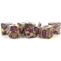 MDG Digital Resin Dice Set 16mm - Gray with Gold Foil, Purple Numbers