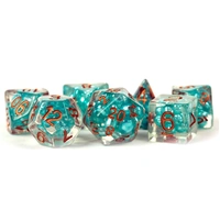 MDG Resin Pearl Polyhedral Dice Set 16mm - Teal with Copper Numbers