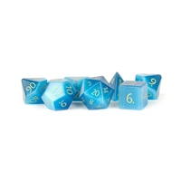 MDG 16mm Mystic Mines Stone Poly Dice Set Engraved Cat's Eye Aquamarine