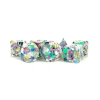 Fanroll: 16mm Resin Polyhedral Dice Set: Recycled Dice w/ Purple Numbers