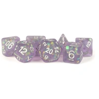 MDG Resin Icy Opal Dice Set 16mm Polyhedral - Purple with Silver Numbers