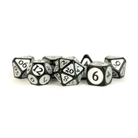 Fanroll: 16mm Enamel Acrylic Poly Dice Set: Black w/ Silver Enamel