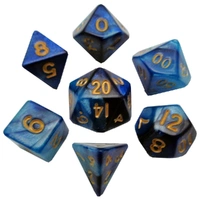 MDG Mini Polyhedral Dice Set Gold Numbers- Dark Blue/Light Blue