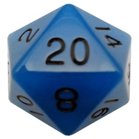Fanroll: 35mm Mega Acrylic d20: Glow Blue with Black Numbers