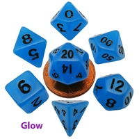 MDG Mini Glow in the Dark Polyhedral Dice Set Black Numbers- Glow Blue