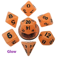 MDG Mini Glow in the Dark Polyhedral Dice Set Black Numbers- Glow Orange