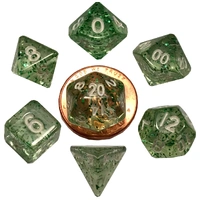 MDG Mini Polyhedral Dice Set White Numbers- Ethereal Green