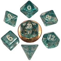 MDG Mini Polyhedral Dice Set White Numbers- Ethereal Light Blue