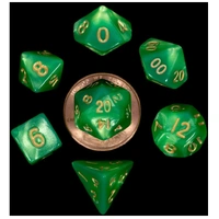 MDG Mini Polyhedral Dice Set Gold Numbers- Green/Light Green