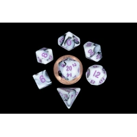 MDG Mini Polyhedral Dice Set Purple Numbers- Marble